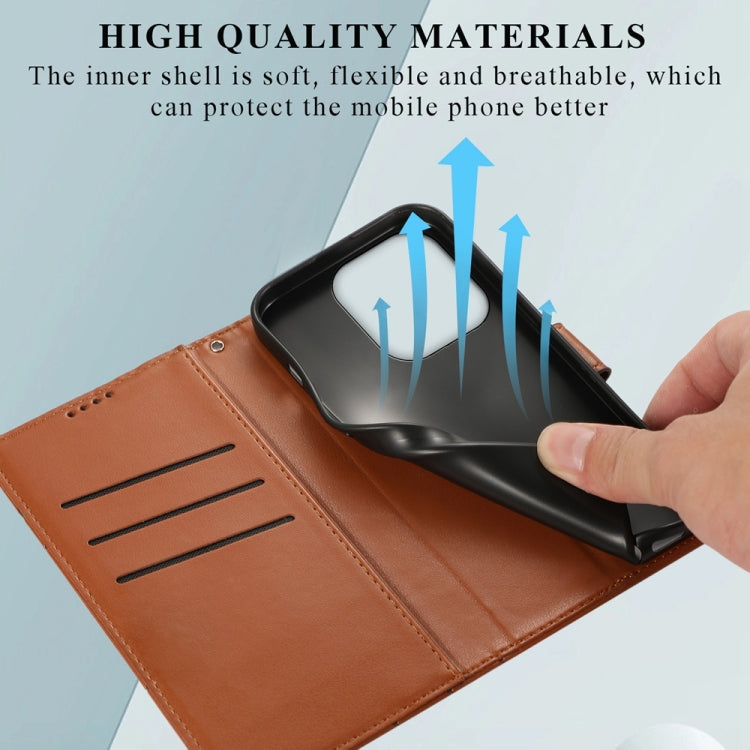 For Xiaomi Redmi Note 13 4G PU Genuine Leather Texture Embossed Line Phone Case(Brown) - Xiaomi Cases by buy2fix | Online Shopping UK | buy2fix