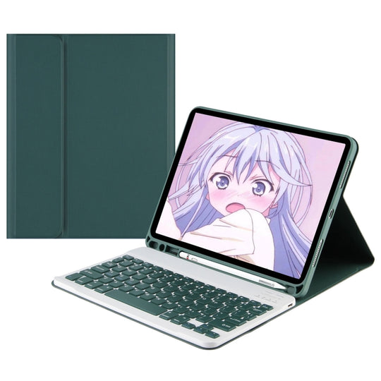 For Samsung Galaxy Tab A9+ Square Cap Bluetooth Keyboard Leather Case with Pen Slot(Dark Green)