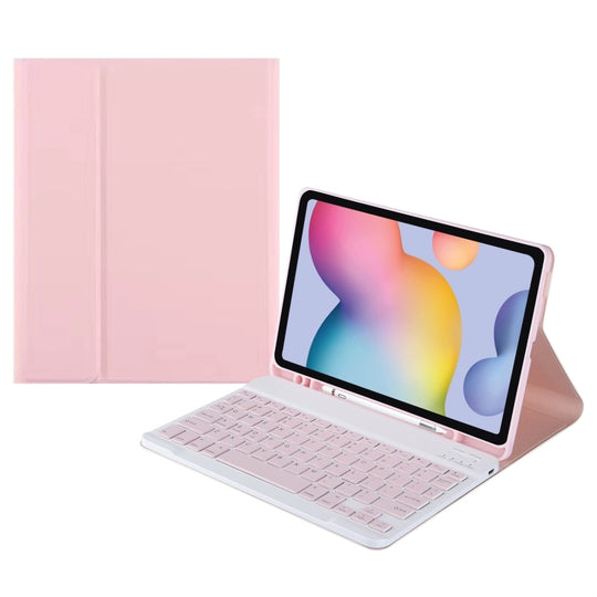 For Samsung Galaxy Tab S9 FE Square Cap Bluetooth Keyboard Leather Case with Pen Slot(Pink)
