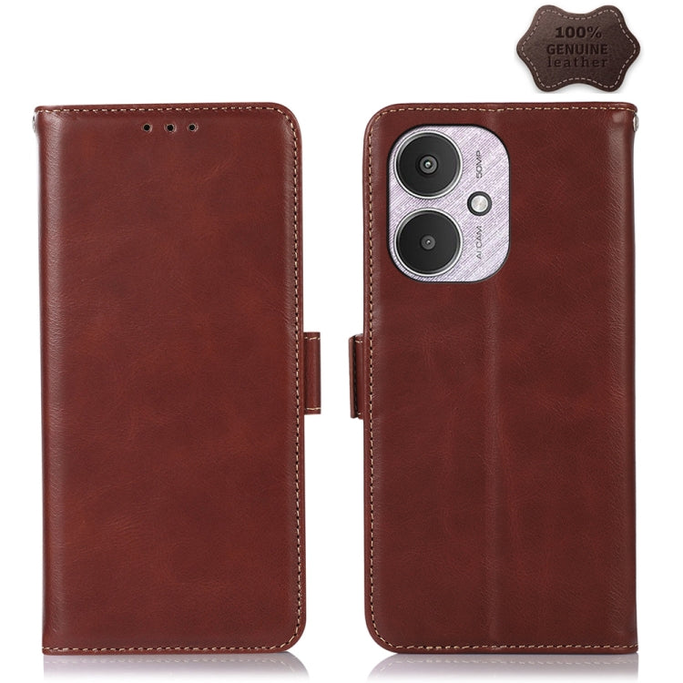 For Xiaomi Redmi 13C 4G/5G/Poco C65/Poco M6 Magnetic Crazy Horse Texture Genuine Leather RFID Phone Case(Brown) by buy2fix