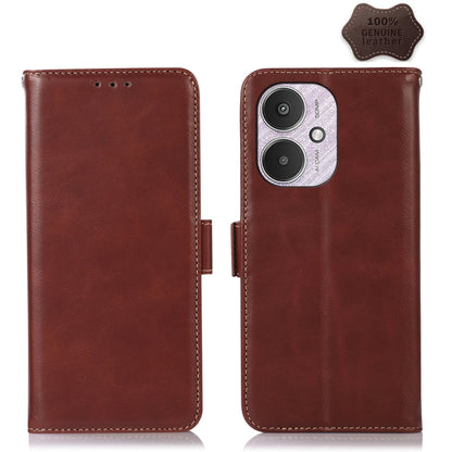 For Xiaomi Redmi 13C 4G/5G/Poco C65/Poco M6 Magnetic Crazy Horse Texture Genuine Leather RFID Phone Case(Brown) by buy2fix