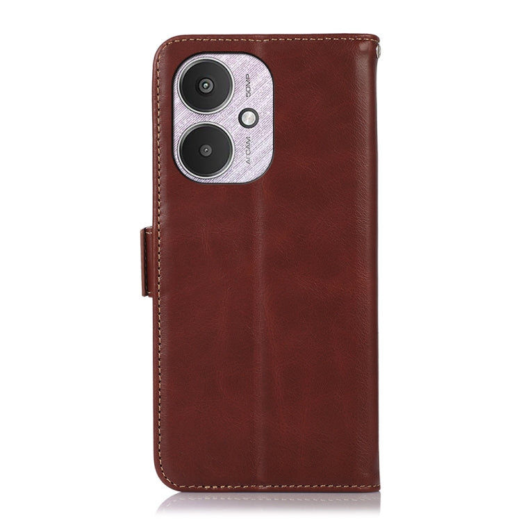 For Xiaomi Redmi 13C 4G/5G/Poco C65/Poco M6 Magnetic Crazy Horse Texture Genuine Leather RFID Phone Case(Brown) by buy2fix