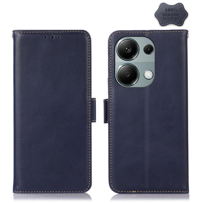 For Xiaomi Redmi Note 13 Pro 4G/Poco M6 Pro Magnetic Crazy Horse Texture Genuine Leather RFID Phone Case(Blue) - Xiaomi Cases by buy2fix | Online Shopping UK | buy2fix
