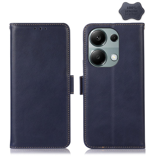 For Xiaomi Redmi Note 13 Pro 4G/Poco M6 Pro Magnetic Crazy Horse Texture Genuine Leather RFID Phone Case(Blue) - Xiaomi Cases by buy2fix | Online Shopping UK | buy2fix