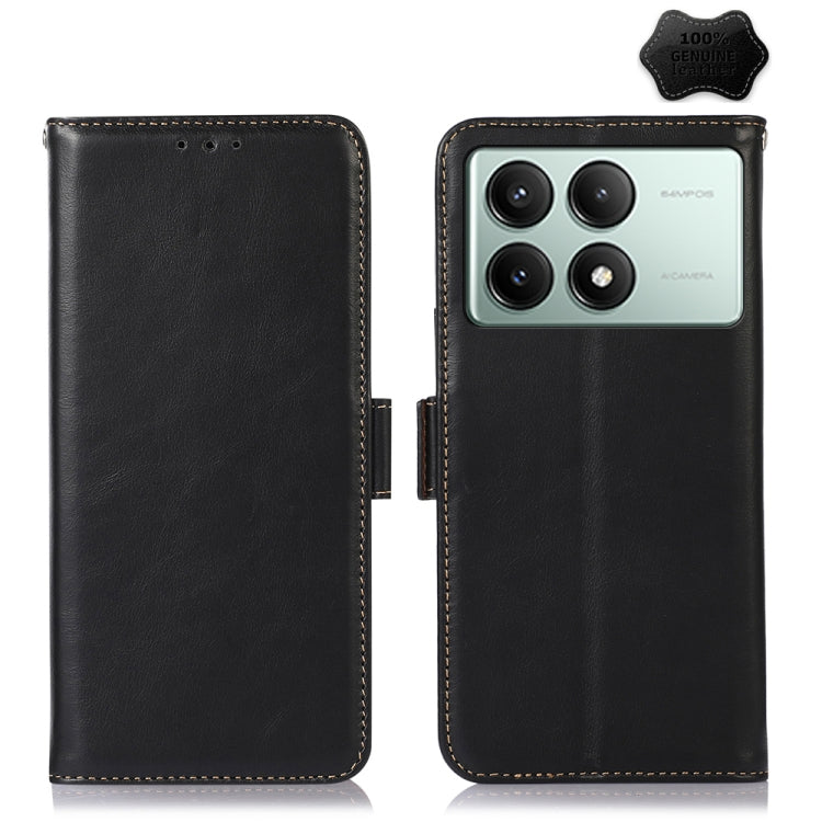 For Xiaomi Redmi K70E/Poco X6 Pro Magnetic Crazy Horse Texture Genuine Leather RFID Phone Case(Black) - Xiaomi Cases by buy2fix | Online Shopping UK | buy2fix