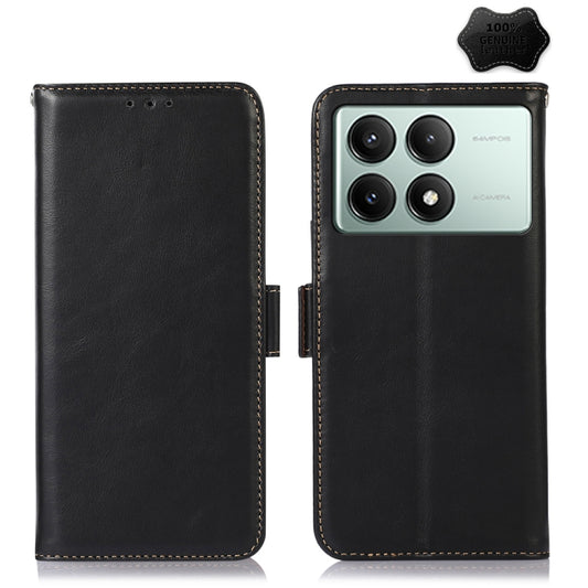 For Xiaomi Redmi K70E/Poco X6 Pro Magnetic Crazy Horse Texture Genuine Leather RFID Phone Case(Black) - Xiaomi Cases by buy2fix | Online Shopping UK | buy2fix