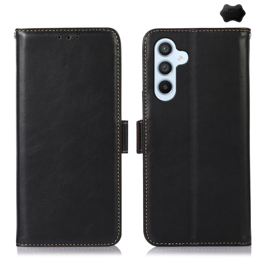 For Samsung Galaxy A35 5G Magnetic Crazy Horse Texture Genuine Leather RFID Phone Case(Black)