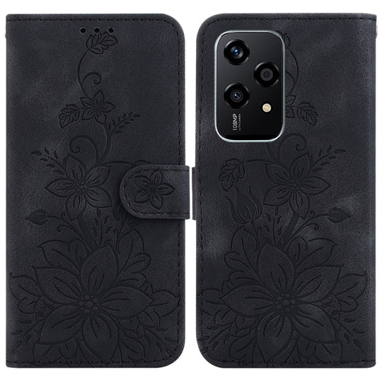For Honor 200 Lite Global Lily Embossed Leather Phone Case(Black)