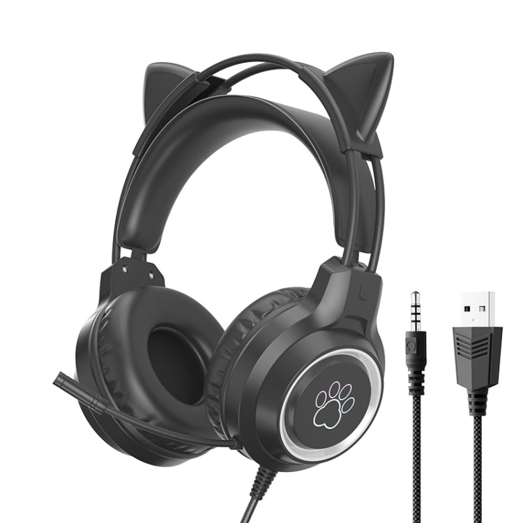 G35 Cute Cat RGB Head-mounted Wired Gaming Earphone(Black) by buy2fix