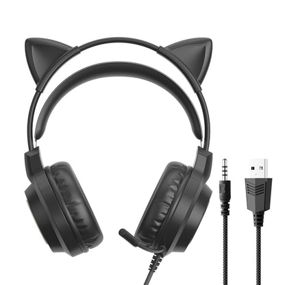 G35 Cute Cat RGB Head-mounted Wired Gaming Earphone(Black) by buy2fix