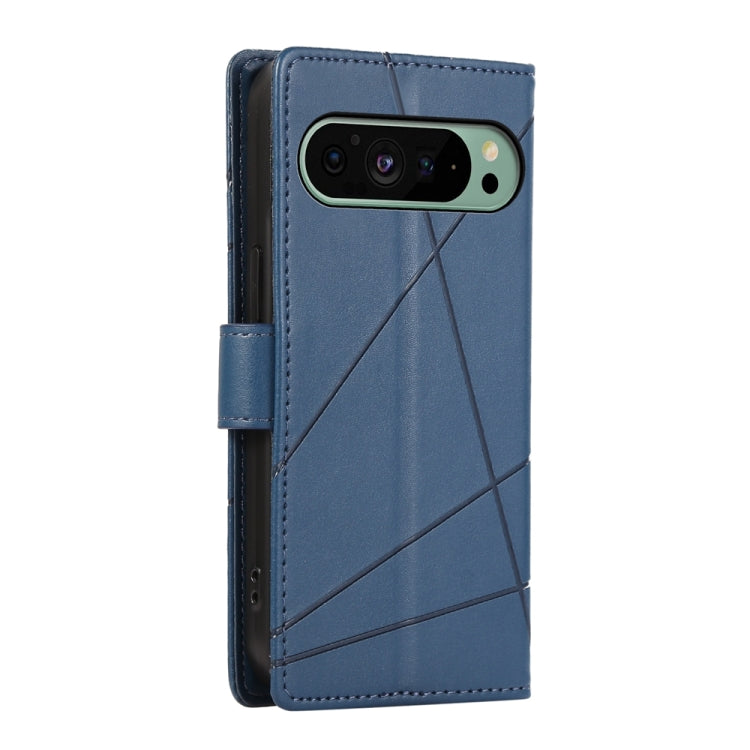 For Google Pixel 9 PU Genuine Leather Texture Embossed Line Phone Case(Blue) by buy2fix
