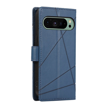 For Google Pixel 9 PU Genuine Leather Texture Embossed Line Phone Case(Blue) by buy2fix