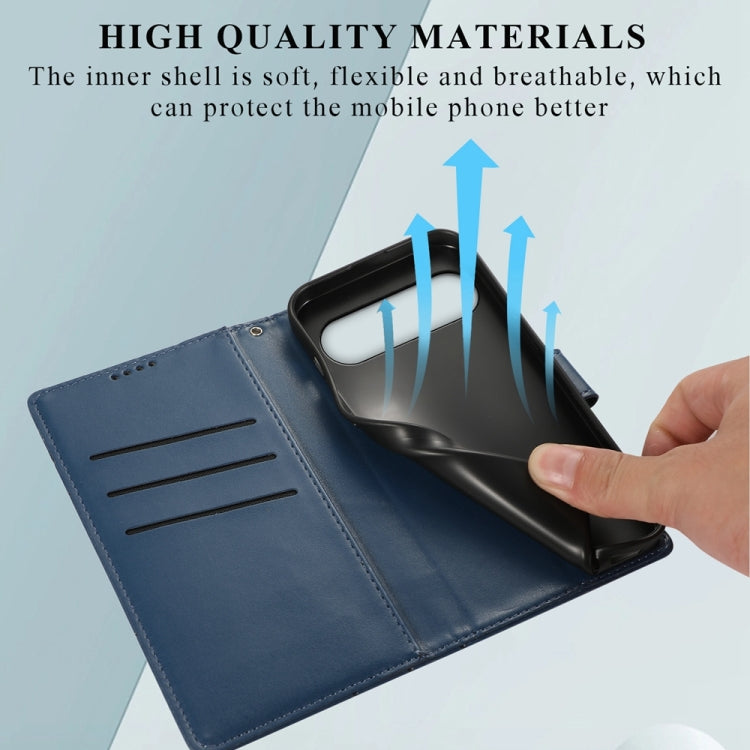 For Google Pixel 9 PU Genuine Leather Texture Embossed Line Phone Case(Blue) by buy2fix