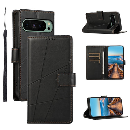 For Google Pixel 9 PU Genuine Leather Texture Embossed Line Phone Case(Black) by buy2fix