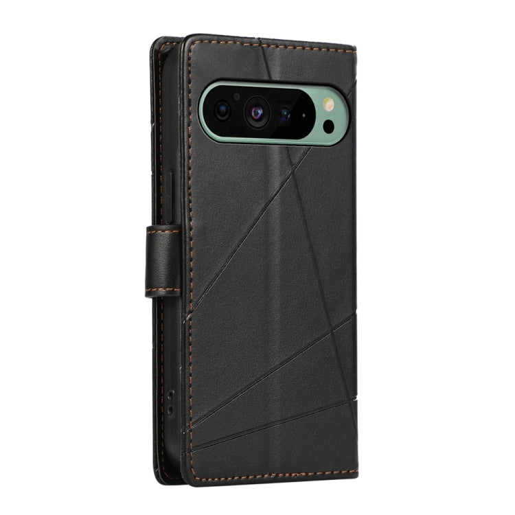 For Google Pixel 9 PU Genuine Leather Texture Embossed Line Phone Case(Black) by buy2fix