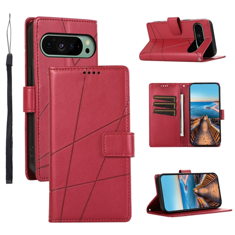 For Google Pixel 9 PU Genuine Leather Texture Embossed Line Phone Case(Red) by buy2fix