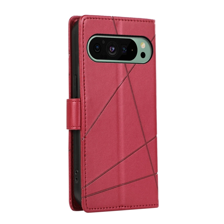 For Google Pixel 9 PU Genuine Leather Texture Embossed Line Phone Case(Red) by buy2fix
