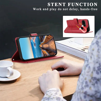 For Google Pixel 9 PU Genuine Leather Texture Embossed Line Phone Case(Red) by buy2fix