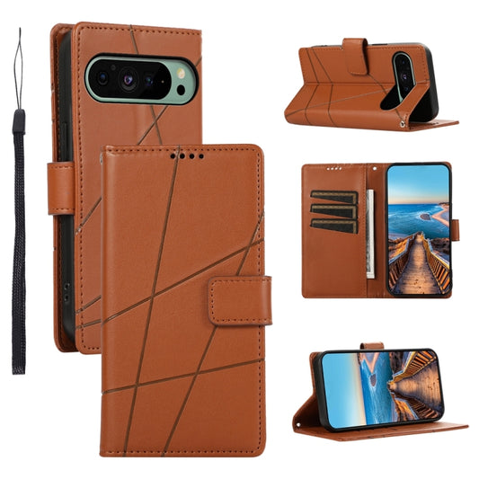 For Google Pixel 9 PU Genuine Leather Texture Embossed Line Phone Case(Brown) by buy2fix