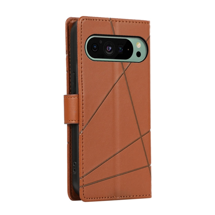 For Google Pixel 9 PU Genuine Leather Texture Embossed Line Phone Case(Brown) by buy2fix