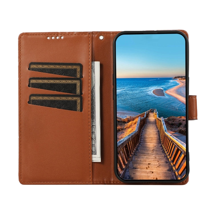 For Google Pixel 9 PU Genuine Leather Texture Embossed Line Phone Case(Brown) by buy2fix