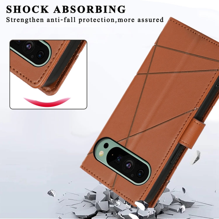 For Google Pixel 9 PU Genuine Leather Texture Embossed Line Phone Case(Brown) by buy2fix