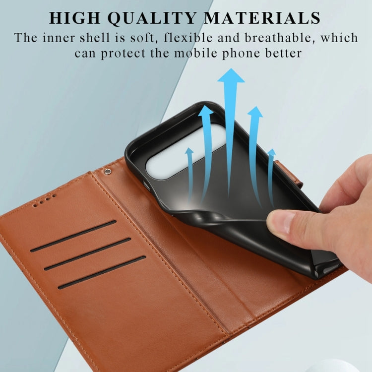 For Google Pixel 9 PU Genuine Leather Texture Embossed Line Phone Case(Brown) by buy2fix