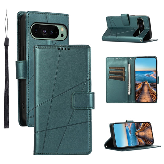 For Google Pixel 9 PU Genuine Leather Texture Embossed Line Phone Case(Green) by buy2fix