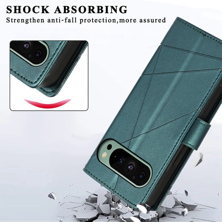 For Google Pixel 9 PU Genuine Leather Texture Embossed Line Phone Case(Green) by buy2fix
