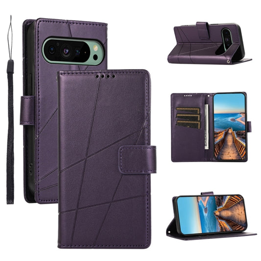 For Google Pixel 9 PU Genuine Leather Texture Embossed Line Phone Case(Purple) by buy2fix