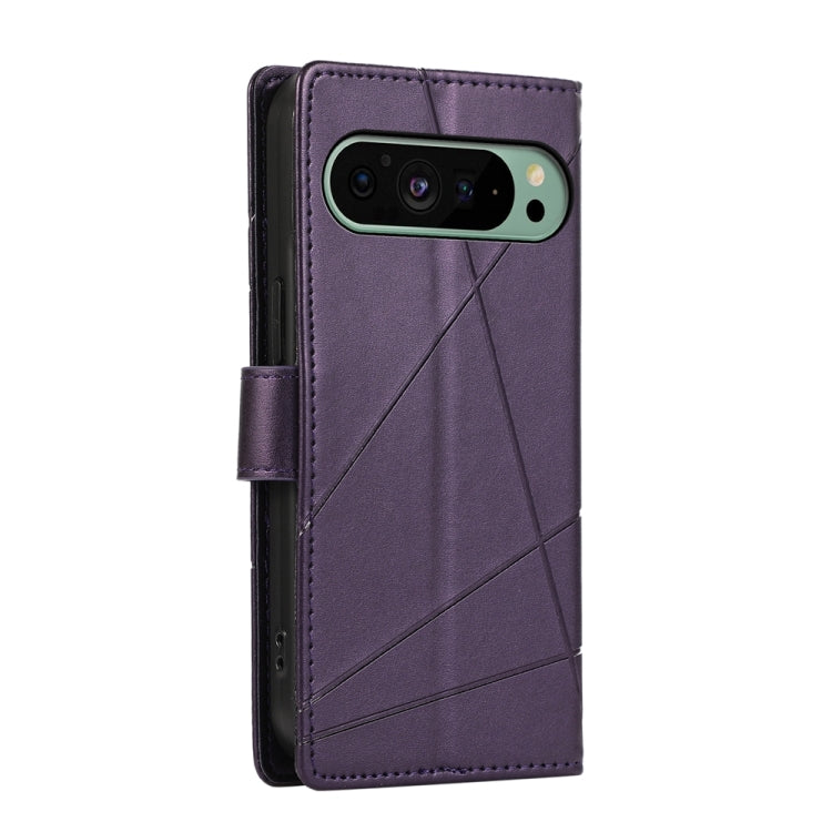 For Google Pixel 9 PU Genuine Leather Texture Embossed Line Phone Case(Purple) by buy2fix