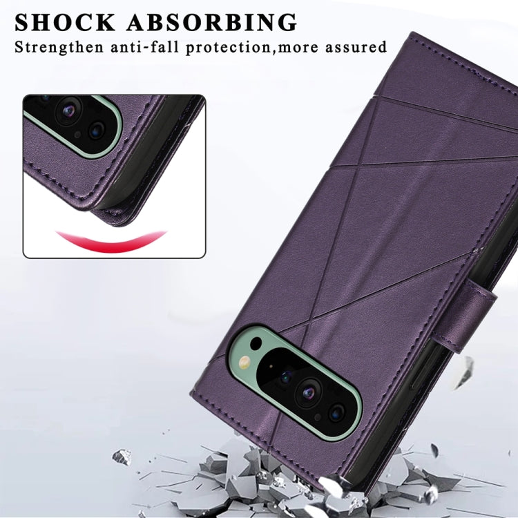 For Google Pixel 9 PU Genuine Leather Texture Embossed Line Phone Case(Purple) by buy2fix