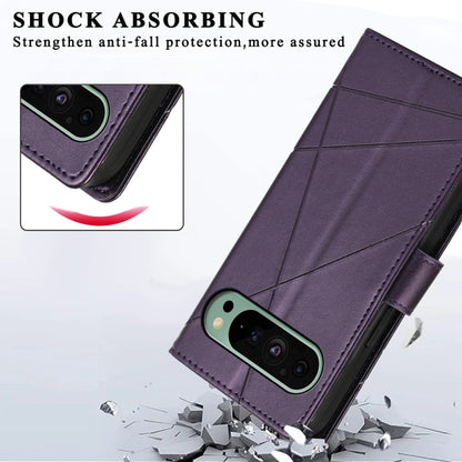 For Google Pixel 9 PU Genuine Leather Texture Embossed Line Phone Case(Purple) by buy2fix