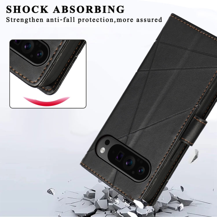 For Google Pixel 9 Pro PU Genuine Leather Texture Embossed Line Phone Case(Black) by buy2fix