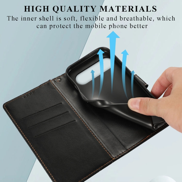 For Google Pixel 9 Pro PU Genuine Leather Texture Embossed Line Phone Case(Black) by buy2fix