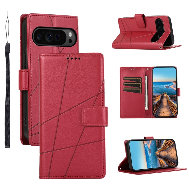 For Google Pixel 9 Pro PU Genuine Leather Texture Embossed Line Phone Case(Red) by buy2fix