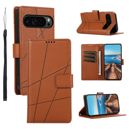 For Google Pixel 9 Pro PU Genuine Leather Texture Embossed Line Phone Case(Brown) by buy2fix