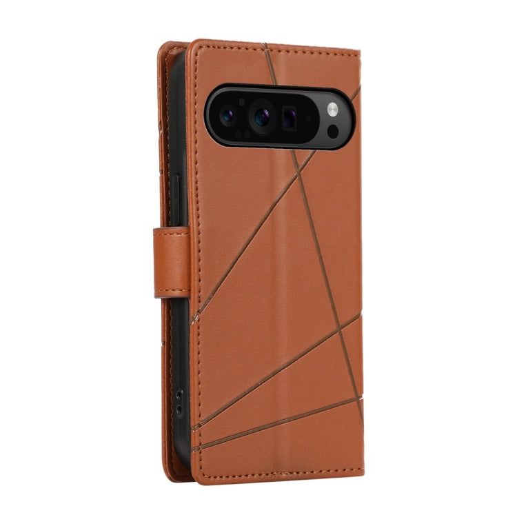 For Google Pixel 9 Pro PU Genuine Leather Texture Embossed Line Phone Case(Brown) by buy2fix
