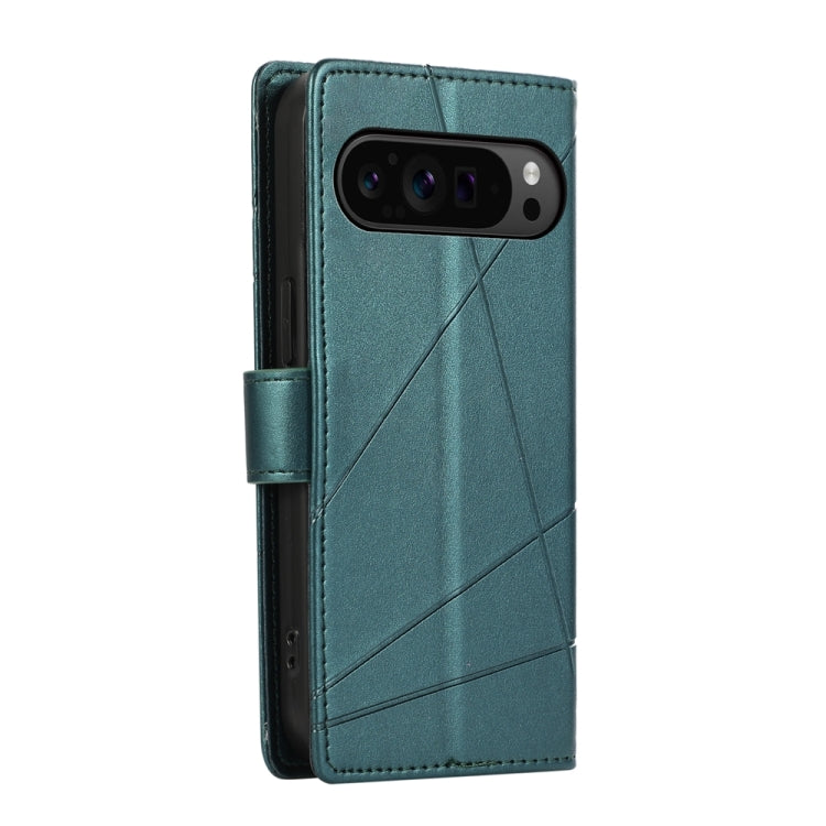 For Google Pixel 9 Pro PU Genuine Leather Texture Embossed Line Phone Case(Green) by buy2fix