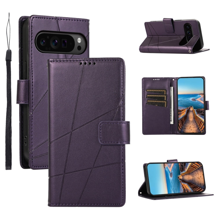 For Google Pixel 9 Pro PU Genuine Leather Texture Embossed Line Phone Case(Purple) by buy2fix