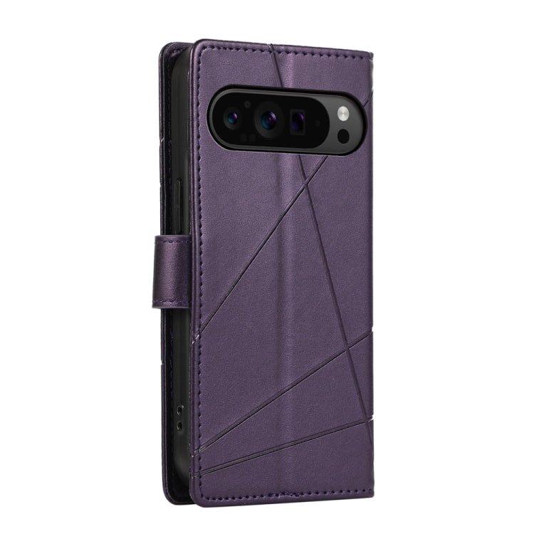 For Google Pixel 9 Pro PU Genuine Leather Texture Embossed Line Phone Case(Purple) by buy2fix