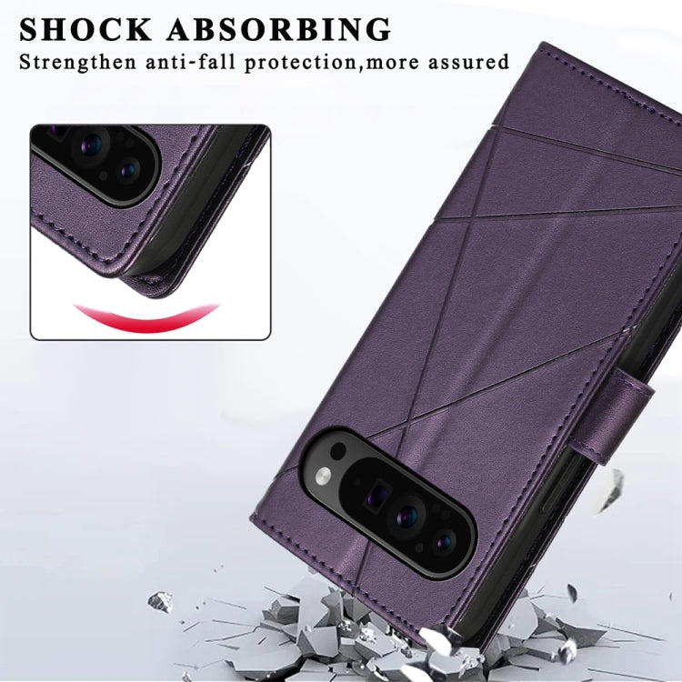 For Google Pixel 9 Pro PU Genuine Leather Texture Embossed Line Phone Case(Purple) by buy2fix