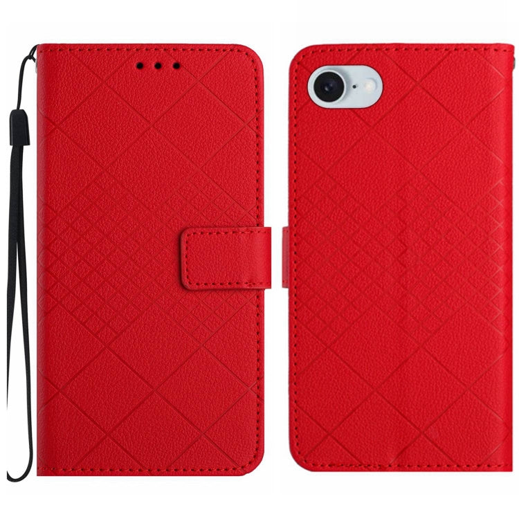For iPhone SE 2024 Rhombic Grid Texture Leather Phone Case(Red) by buy2fix