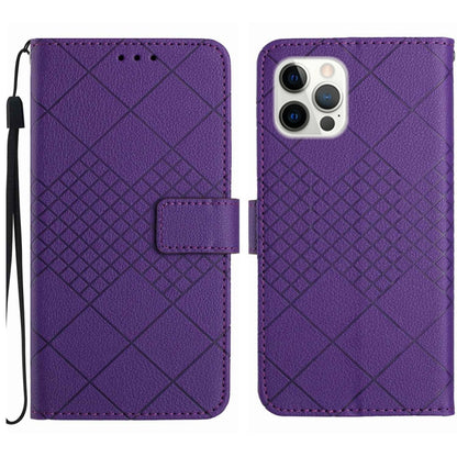 For iPhone 16 Pro Max Rhombic Grid Texture Leather Phone Case(Purple) by buy2fix