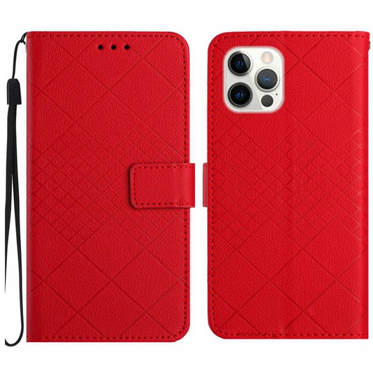 For iPhone 16 Pro Max Rhombic Grid Texture Leather Phone Case(Red) by buy2fix