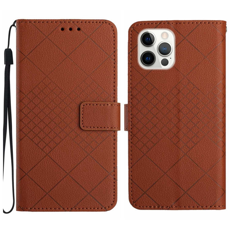 For iPhone 16 Pro Max Rhombic Grid Texture Leather Phone Case(Brown) by buy2fix