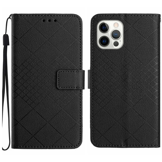 For iPhone 16 Pro Max Rhombic Grid Texture Leather Phone Case(Black) by buy2fix