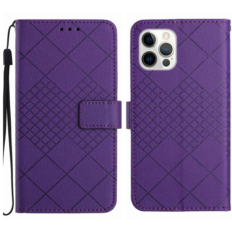 For iPhone 16 Pro Rhombic Grid Texture Leather Phone Case(Purple) by buy2fix