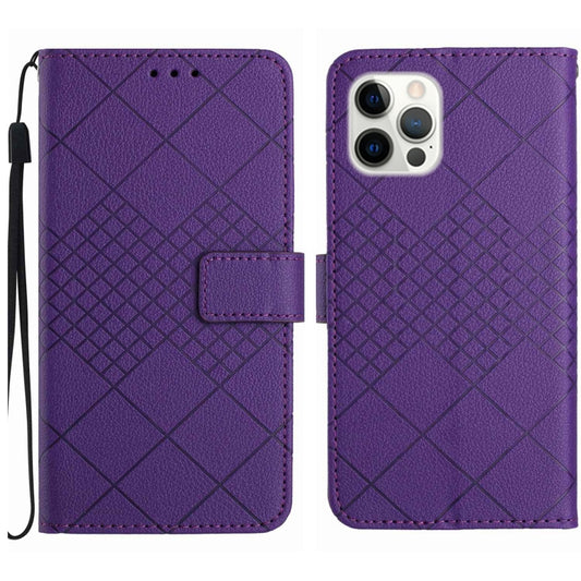 For iPhone 16 Pro Rhombic Grid Texture Leather Phone Case(Purple) by buy2fix