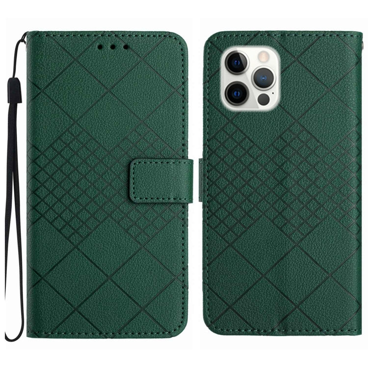 For iPhone 16 Pro Rhombic Grid Texture Leather Phone Case(Green) by buy2fix